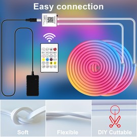 Cozylady 100Ft (50Ft * 2 Rolls) RGB LED Neon Rope Lights for Bedroom, 30m LED Strip Lamp with Double Sided Adhesive Tape, App/Remote Control DIY Lights Decorate The Outdoor and Indoor of Your Home