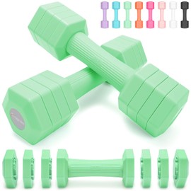 Adjustable Dumbbells Set, 4 in 1 Hand Weights Set for Women Men 10 LB Dumbbell Pair Each 2lbs 3lbs 4lbs 5lbs Weights Dumbbells Set with TPU Soft Rubber Handle for Home Gym Exercise Fitness -Green