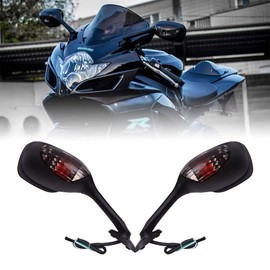 DREAMIZER Rear View Side Mirror with Turn Signal Lights Integrated Lamp for GSXR 600 750 1000 - Black,Smoke Lens