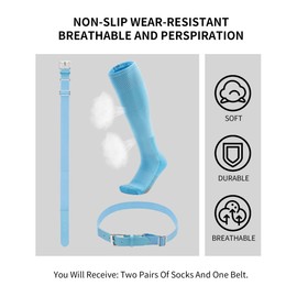 QBK Toddler Baseball Socks And Belt Youth Softball Tee Ball Combo Set for Boy Girl (2 Pairs of Socks & 1 Belt)(BLUE,11-13Y)