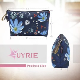 Cosmetic Bag, UYRIE Makeup pouch Travel Makeup Bags Waterproof Toiletry Bag, Blue flower,