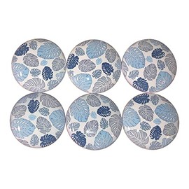 Twisted R Design Cabinet Knobs, Knobs for Kitchen Cabinets and Drawers, Matching Cabinet Knobs & Pulls, 1.5" Round Dresser Knobs (Set of 6 Blue and Gray Monstera Leaves Wood Knobs)