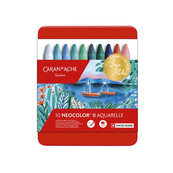 Caran d'Ache d'Ache 7500.510 Colouring Pencils Case 10 Pastels Neocolor II Cold Tones Limited Edition Beya Rebaï + Online Course