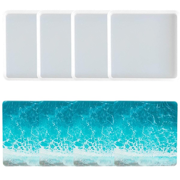 4pcs Coaster Molds for Resin Casting,Square Resin Epoxy Silicone Molds