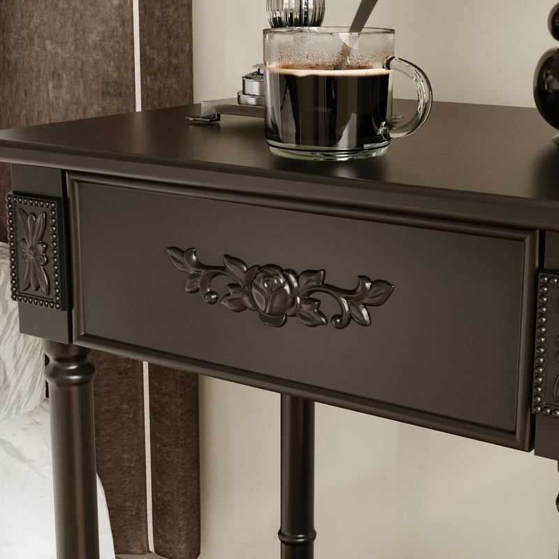 WOODTIME Vintage Nightstand with Storage Drawer and Open Shelf, Carved