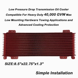 OVANOH Low Pressure Drop Transmission Oil Cooler 40k Transmission Oil Cool Compatible For Heavy Duty 40,000 GVW Max Low Mounting Hardware Towing Applications and Advanced Cooling Protection LPD47391