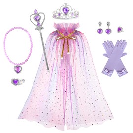 Tutu Dreams Princess Dress up Clothes for Little Girls Princess Costumes Cape Set 10 Pcs for 3-8 Birthday Party Gift, Purple