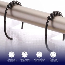 2 Lb. Depot Wide Shower Curtain Ring - Set of 12 Easy Glide and Rust-Proof Rollers - Stainless Steel Shower Curtain Hooks Black for Straight and Curved Rods - Decorative and Durable for Any Bathroom
