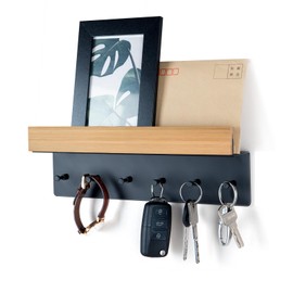 Wooden Key Rack with Shelf, Key Holder with 6 Hooks, Wall Key Rack for Entrance, Hallway, Kitchen