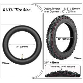RUTU 2.50-10 Dirt Bike Tire, 2.5-10" Off-Road Tire with Inner Tube TR4 Straight Valve Compatible with Off-Road Kids' Motorcycles XR50 CRF50 PW50 TTR50 JR50 DRZ70 SDG107 50SX Morini Razor SX500