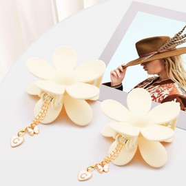 Matte Flower Hair Clips 2PC, Large Claw Clips for Women Thick Hair with Letter Charm Accessories, Non Slip Strong Hold Big Cute Daisy Hair Clips for Thin Hair, Hair Stuff for Women Girls Teens Gifts