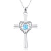 FANCIME Turquoise Cross Necklace For Women Sterling Silver Birthstone Necklace