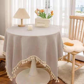 Round Tablecloth 120 Waterproof Tablecloth Round Cotton Linen Tassel Round Tablecloth Plain Round Tablecloths for Home Table Decoration Birthdays Festival Parties