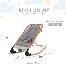 Dream On Me Rock On Me 2-in-1 Baby Rocker and Stationary Seat, Adjustable Recline, Gentle Music & Vibration, 3-Point Safety Harness, Detachable Toy Bar, Folds Compact for Travel – Grey