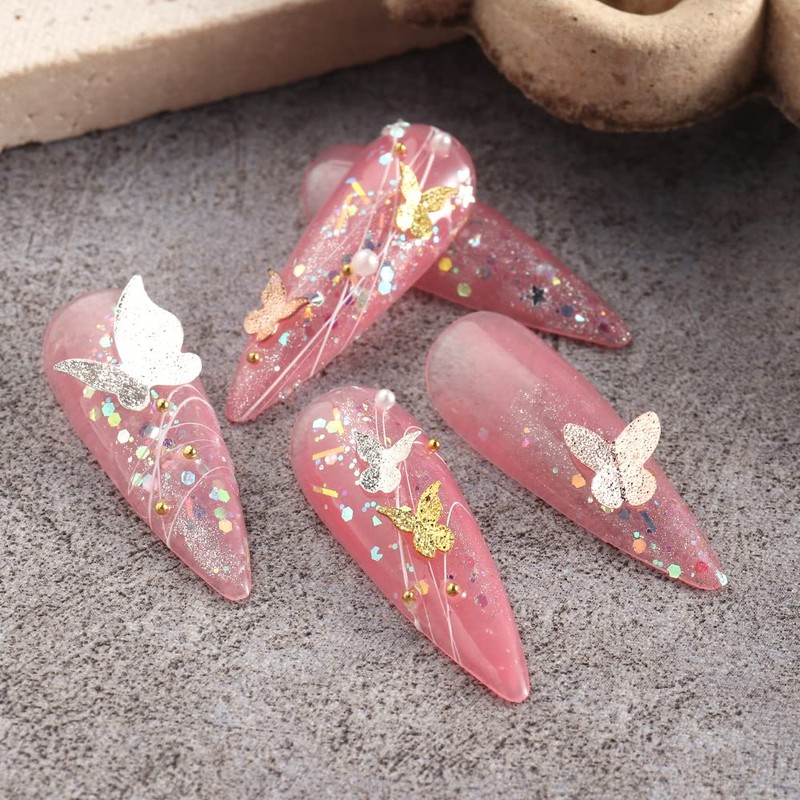 1 box rose gold silver butterfly nail decoration parts nail