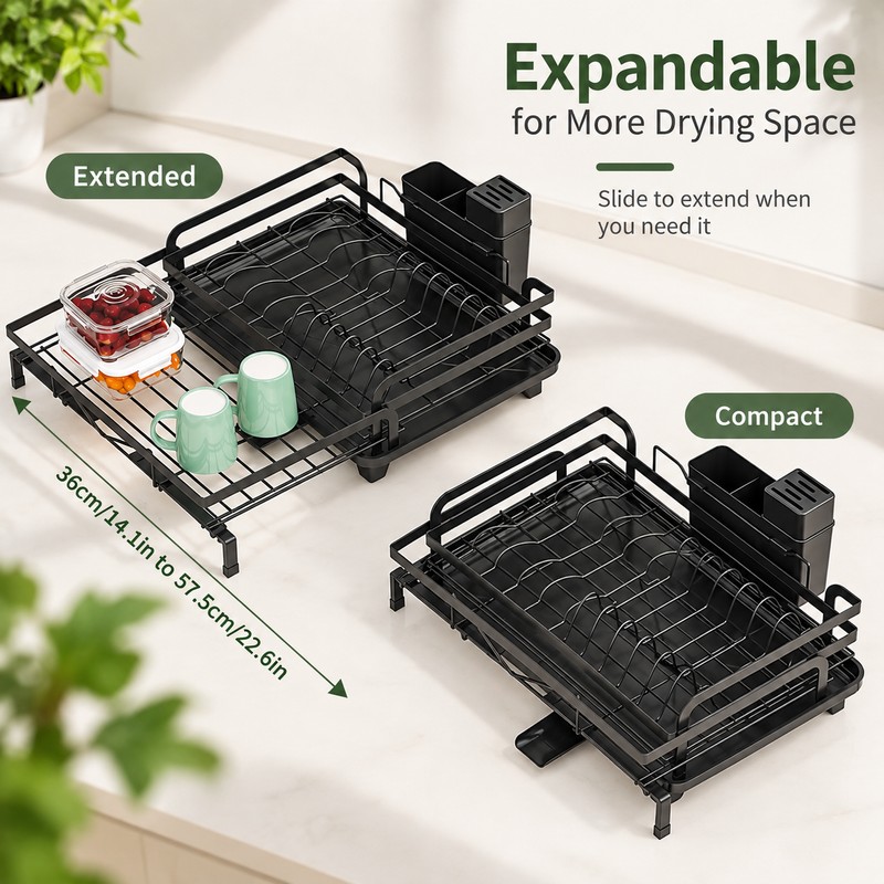 Expandable Dish Drying Rack for Kitchen Counter – Adjustable Dish