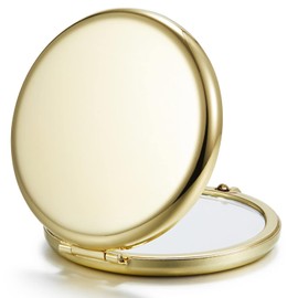 Getinbulk Compact Mirror for Purse, Double-Sided 1X/2X Magnifying Metal Pocket Makeup Mirrors(Round,Gold)