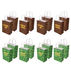 16pcs Party Gift Bags, Double-Sided Pattern Game Theme Candy Snack Bags Kraft Paper Favor Packaging with Handles for Girls Boys Birthday Baby Shower Party Supplies