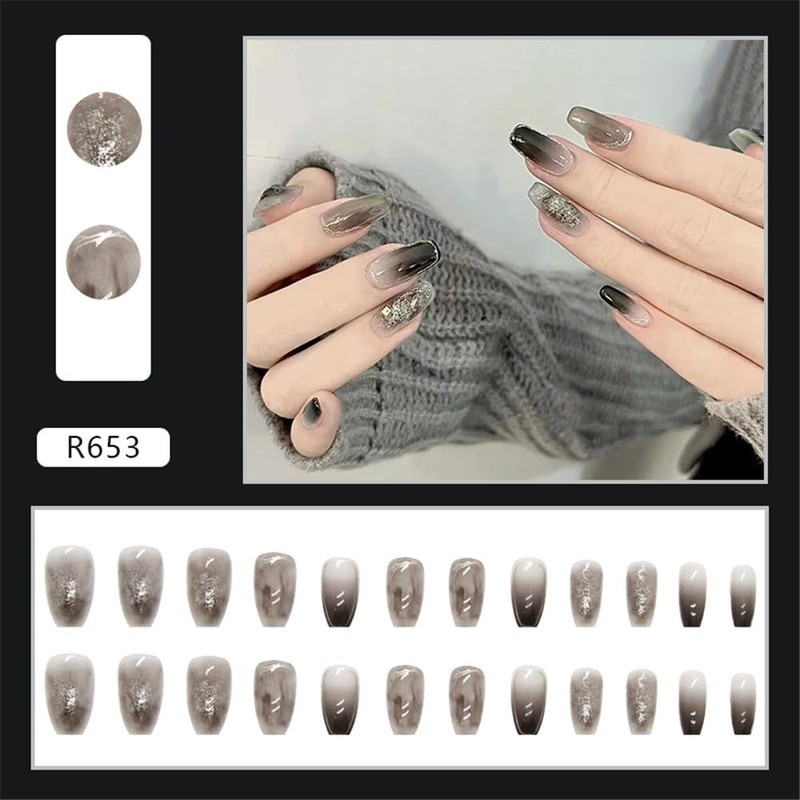 Nail Tip, False Nail, Nail Press, Stylish, Black, Long Short,