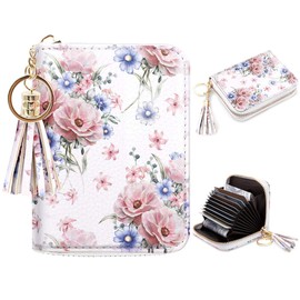 Coco Rossi Women's Card Case RFID Cute Flowers Small Wallet Card Holder, White Floral