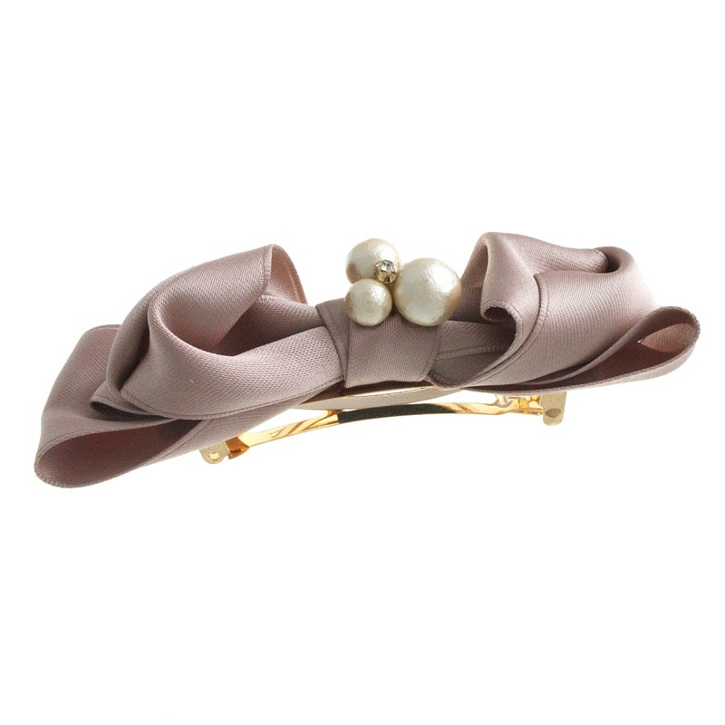 VINGTAINE Cotton Pearl Bijou Satin Ribbon Barrette Elegant Office 3D