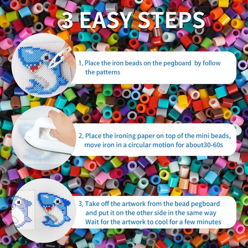 Fuse Beads 22000 Melty Beads with 4 Pegboards 100 Patterns