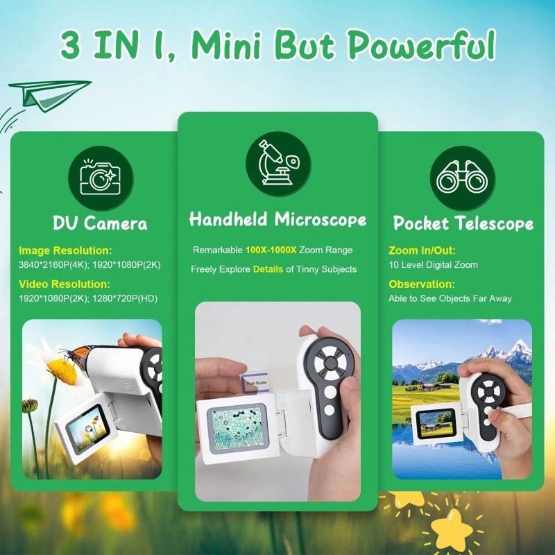 iMounTEK 4K Super Clear Kids Microscope Rechargeable Mini Digital Microscope