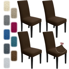 ZNSAYOTX 2025 Fashion Stretch Dining Room Chair Slipcover 4 Packs, Super Fit Removable Washable Jacquard Furniture Protector Cover for Restaurant, Party, Banquet (4 PCS, Coffee)