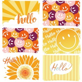 GRADESIN 120 Hello Postcards for Mailing Bulk Blank Greeting Cards 4 x 6 Inch Sunny Sunflower Colorful Smiley Face Post Cards for Kids Adults Teachers Students Assorted Blank Note Card 5 Hello Designs