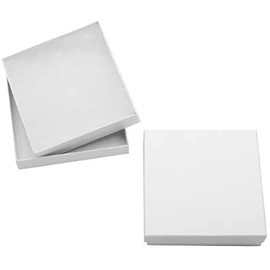 6 Pack Cotton Filled White Color Cardboard Jewelry Necklace Earring Bangle Anklet Pendant Bracelets Watch Gift and Retail Boxes Size 3 1/2" x 3 1/2" x 1" Inch - by R J Displays (White)