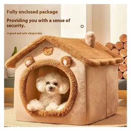 Winter Warm Dog House Bed for Small Dogs and Cats, Removable Washable Cozy Pet Cave