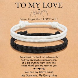 Xolixorium Adjustable Rope Couples – Promise Bracelets for Boyfriend & Girlfriend, Matching His & Her for Anniversary, Birthday, Valentine’s Day (To My Love-Black＆White)