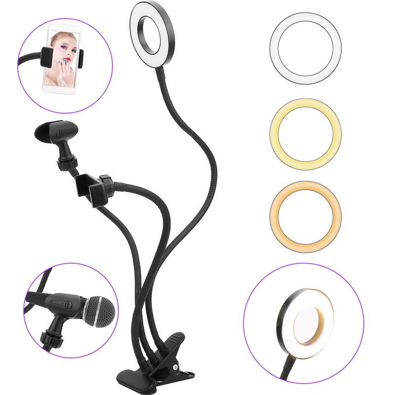 USB LED Ring Fill Light Lamp with Phone Holder Microphone