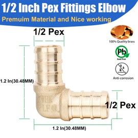 WHK 30 Pack Elbow Pex Fittings 1/2 inch,1/2 Pex Elbow Fittings,Pex Fittings 1/2"Pex 90 Degree Elbow,Pex Fittings Set for Pex Pipe(Lead-Free Brass)
