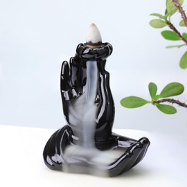 WEWAYSMILE Buddha Hand Backflow Incense Burner Smoke Waterfall Incense Burner Ceramic Buddha Incense Holder Incense Cone Burner for Yoga Meditation and Home Decor