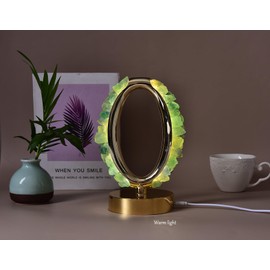 AMOYSTONE Natural Crystal USB Led Lamp Green Fluorite Night Light Elliptical Table Lamp Tri-Color Rock Crystal Lamp for Bedroom Table Living Room