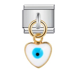 M&S Birthday Daughter Evil Eye Mother Sister Swan Bear Silver Coffee Horse Elephant Gold 9mm Italian Link Charm Compatible With Nomination Bracelet (Hamsa Fatima Heart Eye)