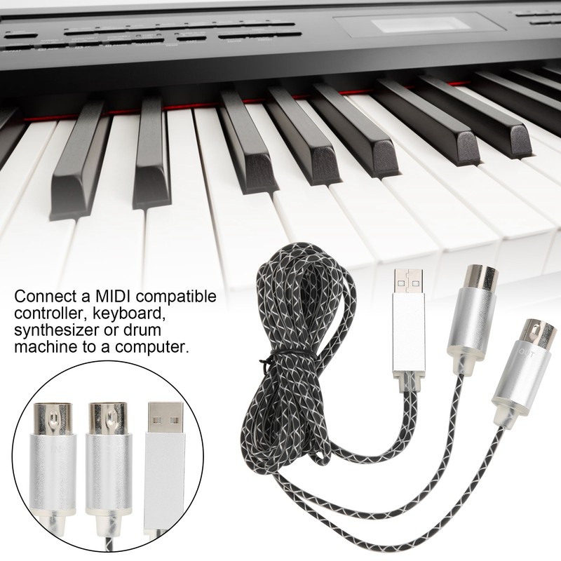 70.9in MIDI Cable to USB IN-OUT Converter Cable with Indicator