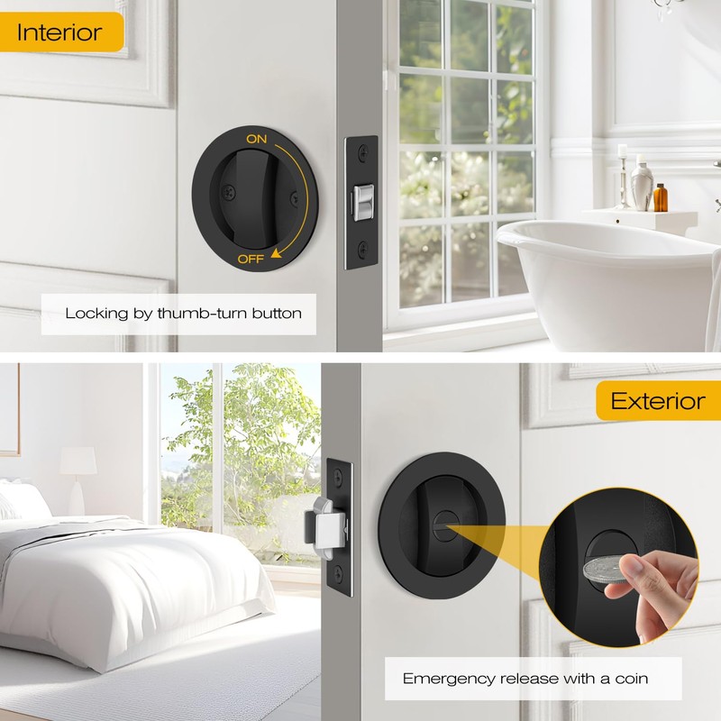 EHOMEWARE 1 Pack Matte Black Pocket Door Lock, Bed/Bath Privacy