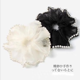 HAPVITAL Chou Chou Chiffon Chou Stylish Adult Hair Rope Hair Elastic Adult Elegant Hair Accessory Satin Simple Hair Accessory Hair Ornament Large Solid Extra Large (Pearl Design)