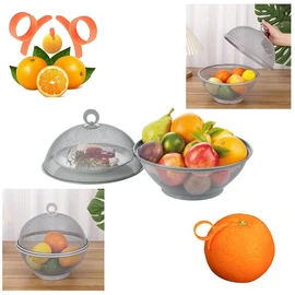 Grey Mesh Fruit Basket & Ring Peeler -Handled Fruit Basket, MESH Fruit Bowl 27cm, Bread Basket, Keep UNWANTED Pets Out, Decorative Woven Table Piece (Grey Fruit Basket)
