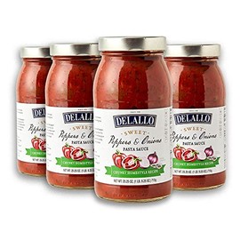 DeLallo Sweet Peppers & Onions Pasta Sauce, 25.25 Ounce Glass Jar, 4-Pack
