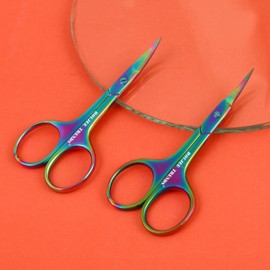 Set of Nail and Cuticle Scissors Toenail Eyebrow Mustache Facial Nose Ear Hair Grooming Multipurpose Small Beauty Scissors Curved and Sharp Blades Multi Titanium Color