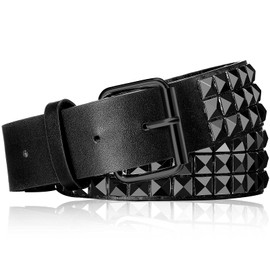 Studded Belt Metal Punk Rock Rivet Belt Punk Leather Belt Threads Studded Goth Belt with Pyramid Studs for Women Men(Black)