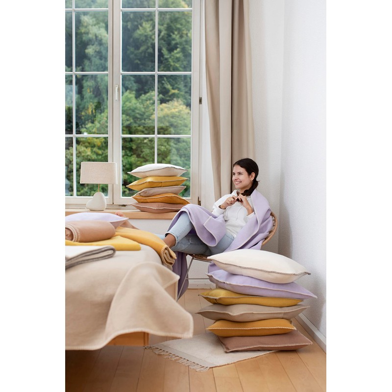 David Fussenegger Sylt Cushion Cover Plain with Embroidery Stitch Curry