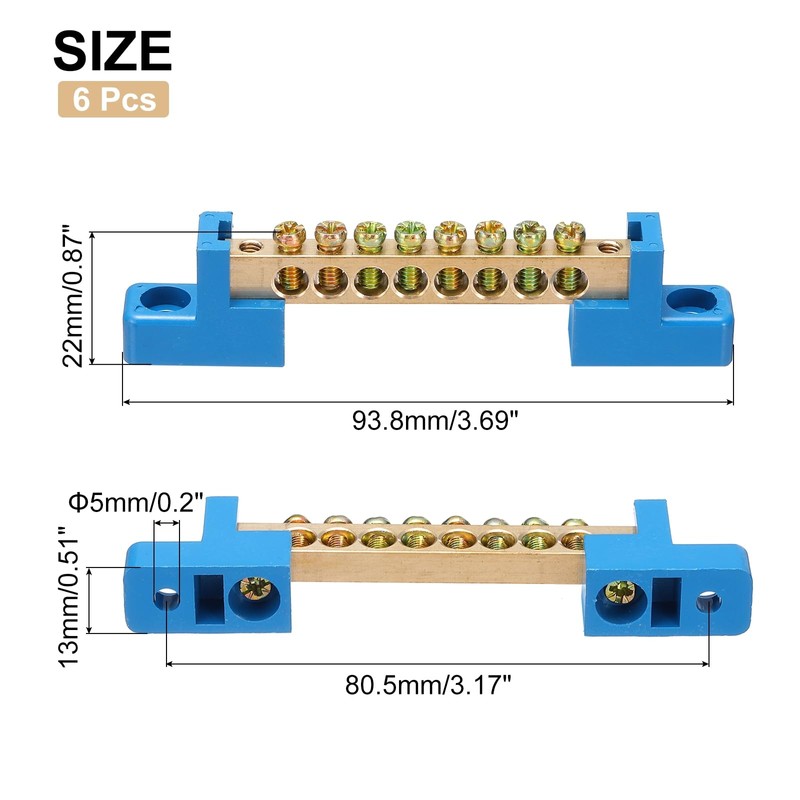 sourcing map 6 Pcs Ground Bus Bar Terminal Grounding Bar