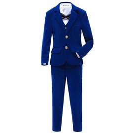 YuanLu - Traje de traje de terciopelo azul de 5 piezas, ajuste delgado, para boda, 5 piezas reales (sin parches)., 5 Años