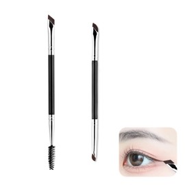 Aninako Eyebrow Brush, Eyeliner Brush, Eyeshadow Brush, Set of 2, Animal Hair, Natural Bristle, 2 in 1 Makeup Brush, Contour Brush, Nose Shadow Brush, Makeup Brush, Easy to Carry Makeup Brush