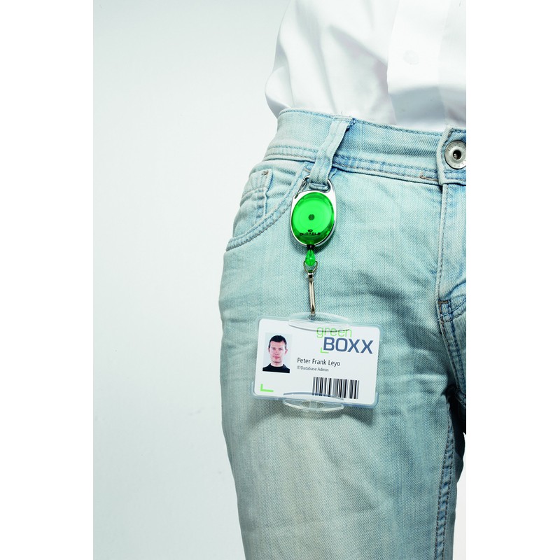 Durable yo-yo style badge holder with spring hook, Green