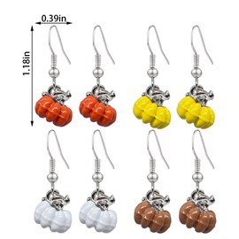 QUPENGXU 4 Pairs Multicolor Small Pumpkin Stud Earrings Funny Sparkling Drop Dangle Earrings For Women (Pumpkin)